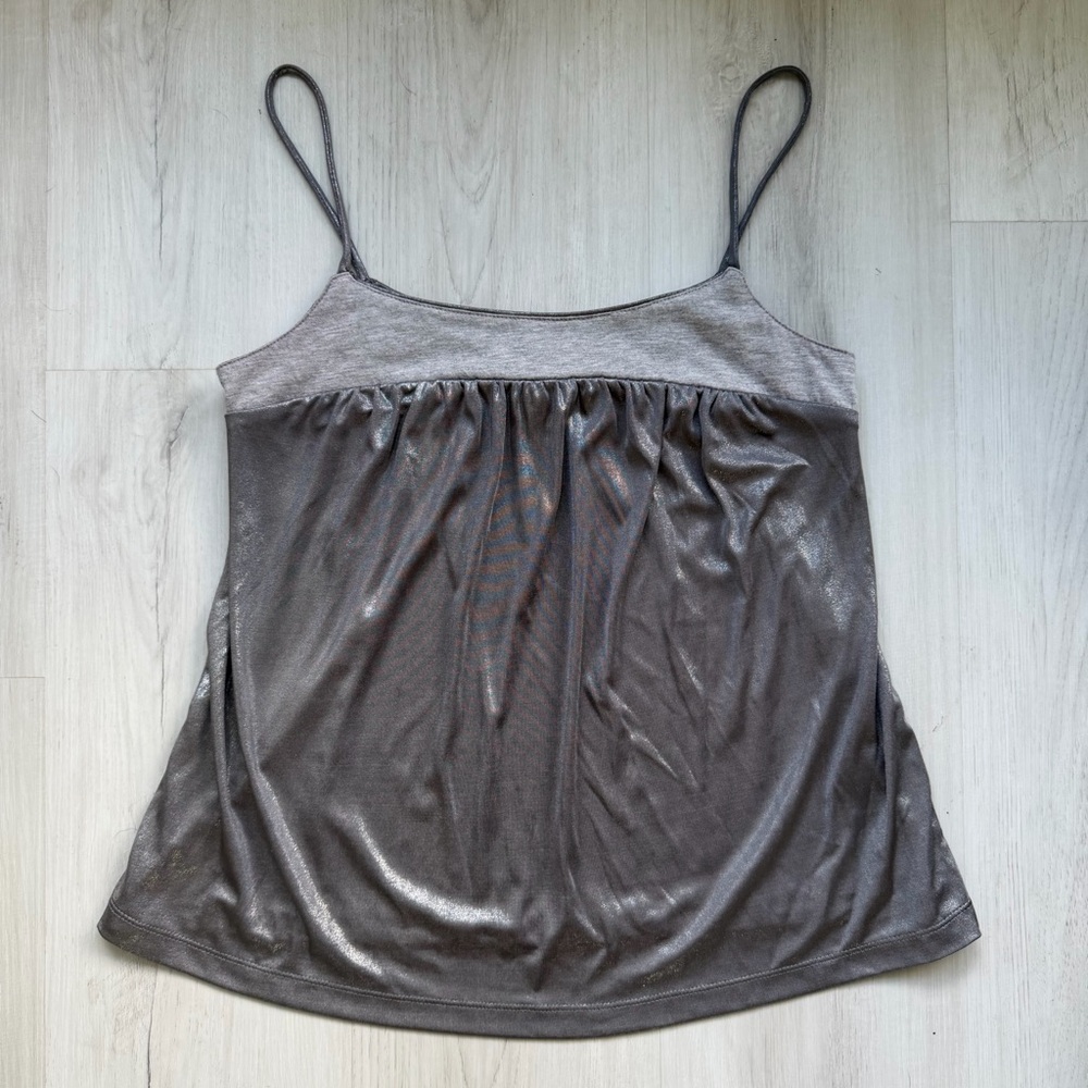 Y2K American Rag Shimmering Gray Silver‎ Tank Top Babydoll Vintage